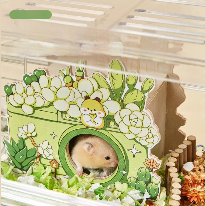 Ξύλινο σπίτι για χάμστερ με σκάλα φωλιάς, πλατφόρμα παρατήρησης, γέφυρα και κρυψώνα
