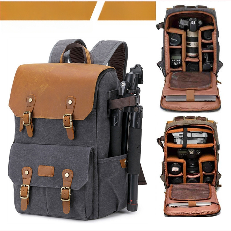 Drobės kameros kuprinė, suderinama su Canon/Nikon/Sony DSLR ir be veidrodinių kamerų — atspari vandeniui, vagystėms, dėvėjimui atspari, su oro pagalvės diržu