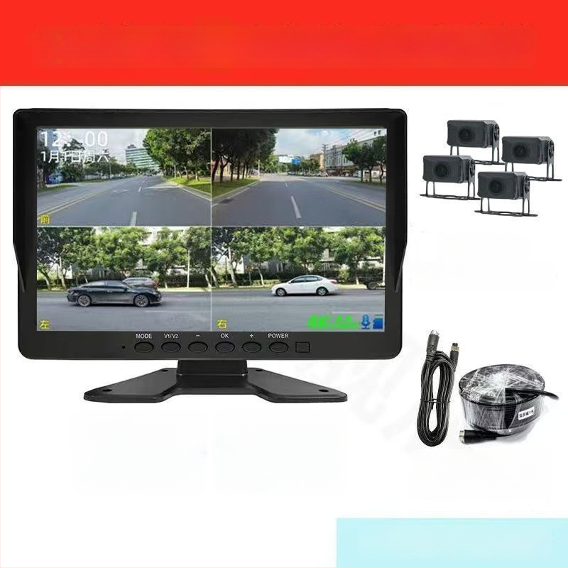 Sistem de supraveghere pentru vehicule, 4 canale, 360°, 24V, vizionare HD noapte pentru camera de mers înapoi, DVR universal cu 2 canale