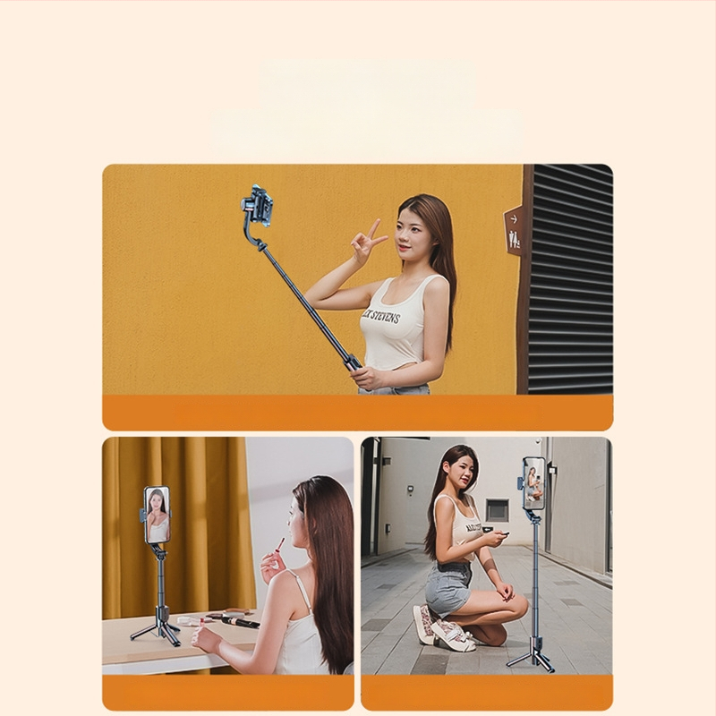 Гимбал стабилизатор за мобилен телефон със вградена селфи държач и тринога, преносим, алуминиева сплав