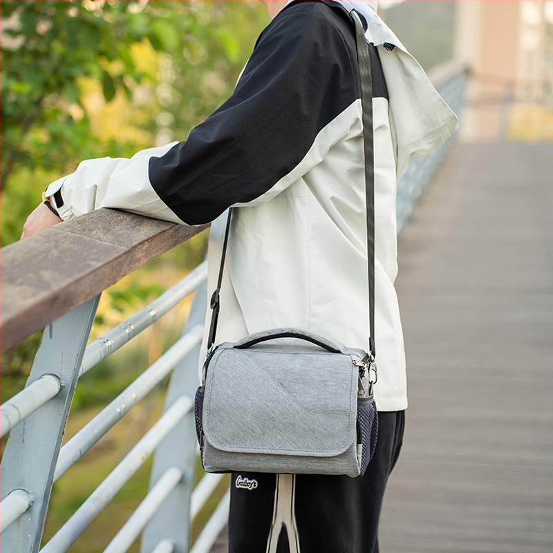 Bezdrobinė veidrodinė kamera krepšys – drobės medžiaga, pamušalas iš drobės, per petį stiliaus, tinka kameroms su viena baterija