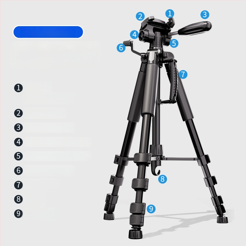 Kameros trikojis su 3D gimbal galva, 4 dalių aliuminio lydinio stovas, apkrova 2–5 kg, maksimali aukštis 188 cm, greito atleidimo plokštelė įtraukta
