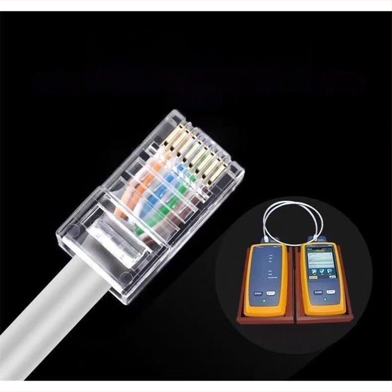 RJ45 jungtis su 8 laidiniais iš gryno vario, auksuoti kontaktai, suderinama su Cat5e/Cat6, didelio greičio perdavimas