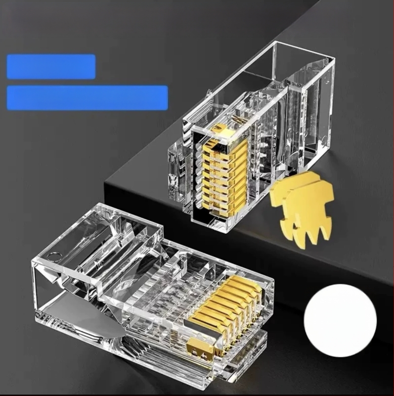RJ45 jungtis su 8 laidiniais iš gryno vario, auksuoti kontaktai, suderinama su Cat5e/Cat6, didelio greičio perdavimas