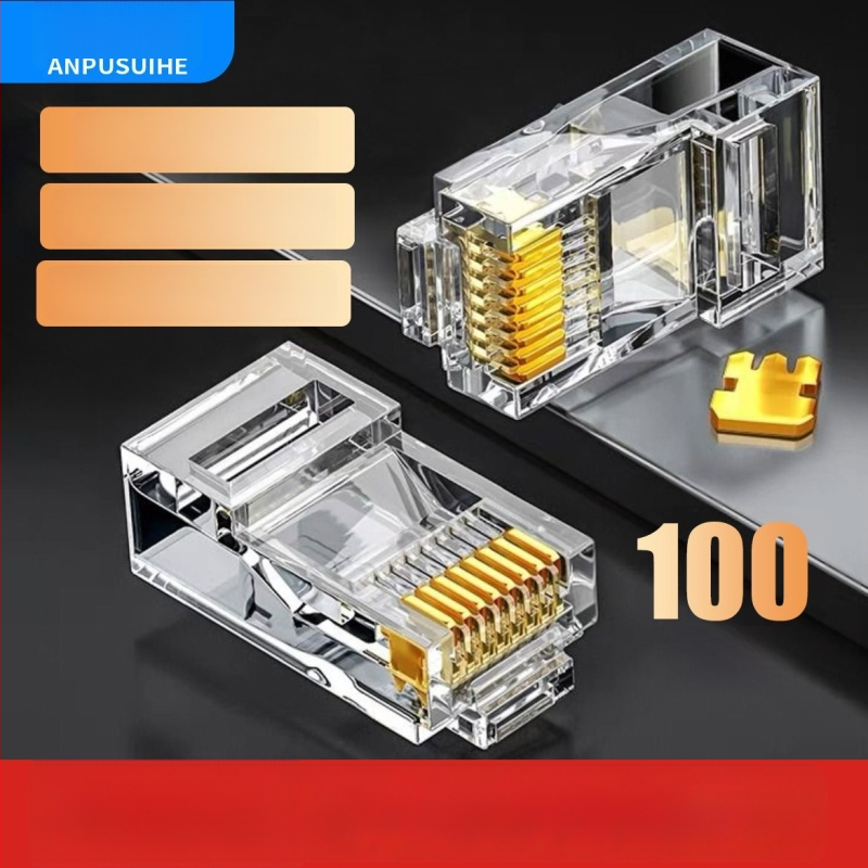 RJ45 jungtis su 8 laidiniais iš gryno vario, auksuoti kontaktai, suderinama su Cat5e/Cat6, didelio greičio perdavimas
