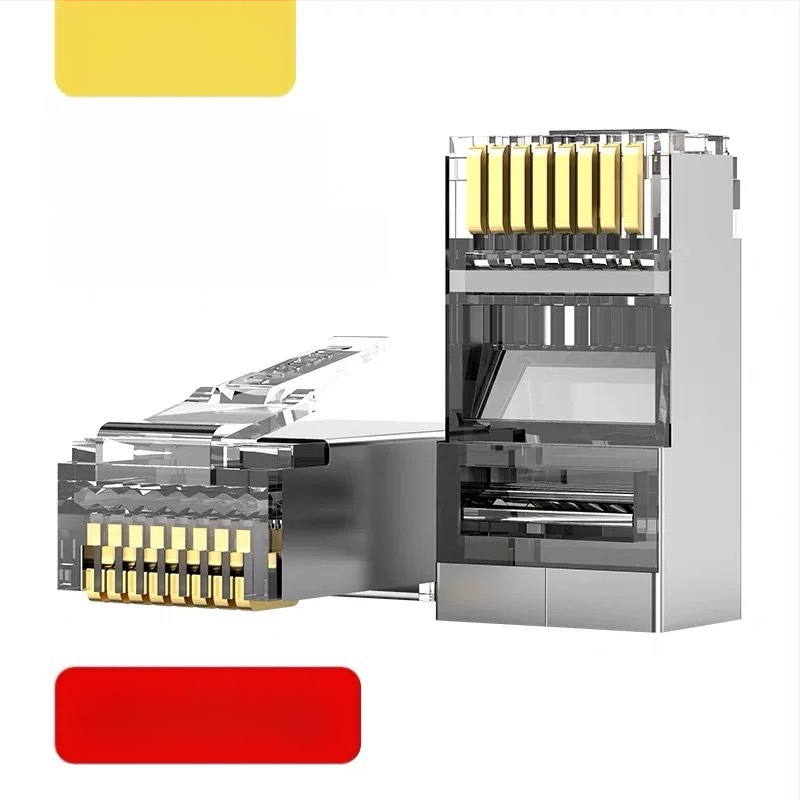 RJ45 jungtis su 8 laidiniais iš gryno vario, auksuoti kontaktai, suderinama su Cat5e/Cat6, didelio greičio perdavimas