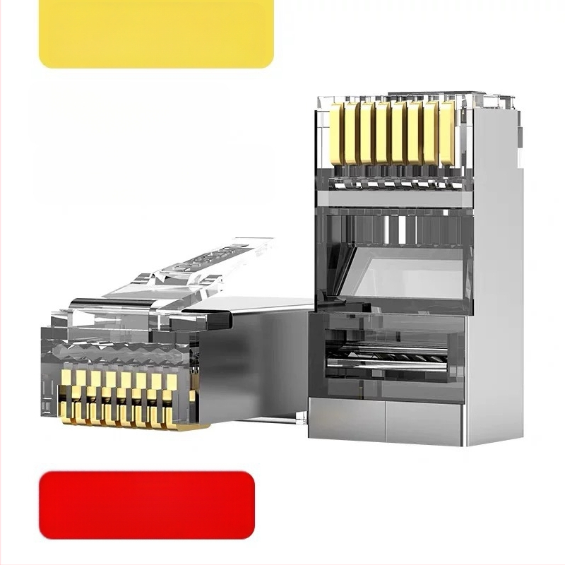 RJ45 jungtis su 8 laidiniais iš gryno vario, auksuoti kontaktai, suderinama su Cat5e/Cat6, didelio greičio perdavimas