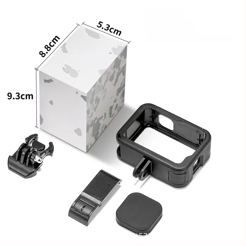 GoPro 10/11/12/13 пластмасова рамка за защита с капак на батерията – PA материал; включва рамка, база, дълги винтове, капак на лещата, капак на батерията; опаковка включена; съвместима с GoPro 9
