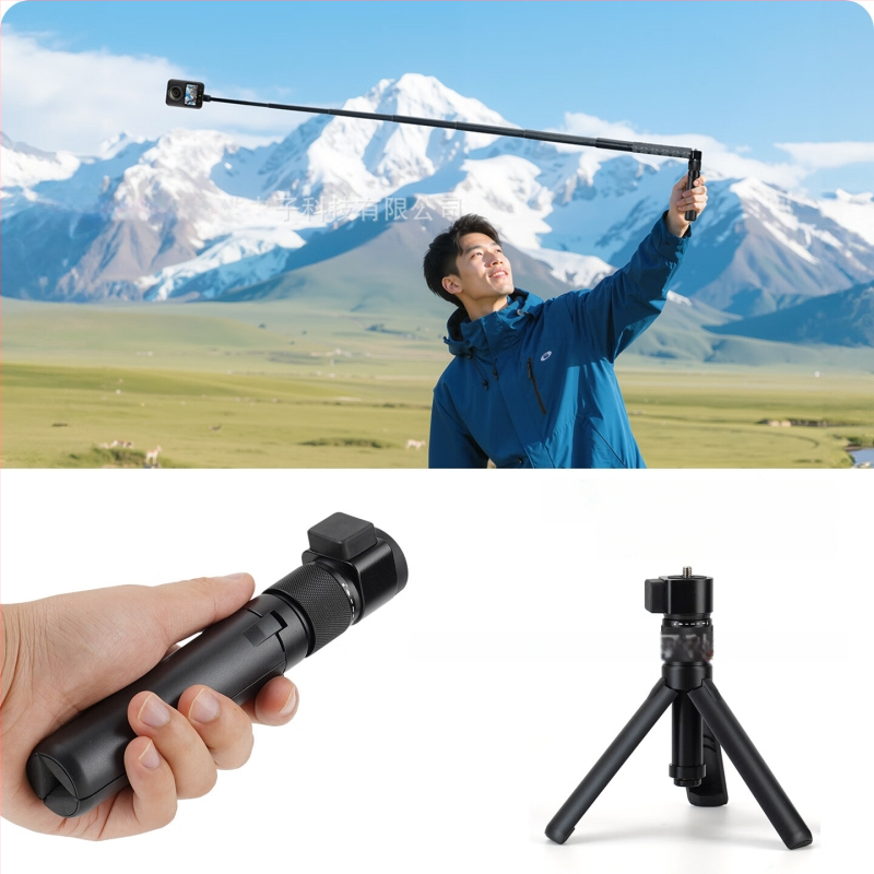 Trepied cu mâner rotativ din aliaj de aluminiu, extensie pentru camere Insta360 și camere panoramice DJI, model Zd-0258, 4 secțiuni, sarcină maximă până la 2 kg