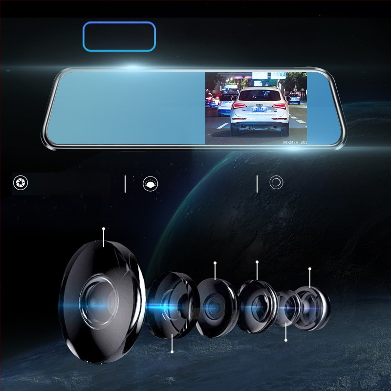 Camera de bord auto cu camere frontale și spate duale, 1080p, unghi de vizualizare 120°, imagine inversă, înregistrare ciclică