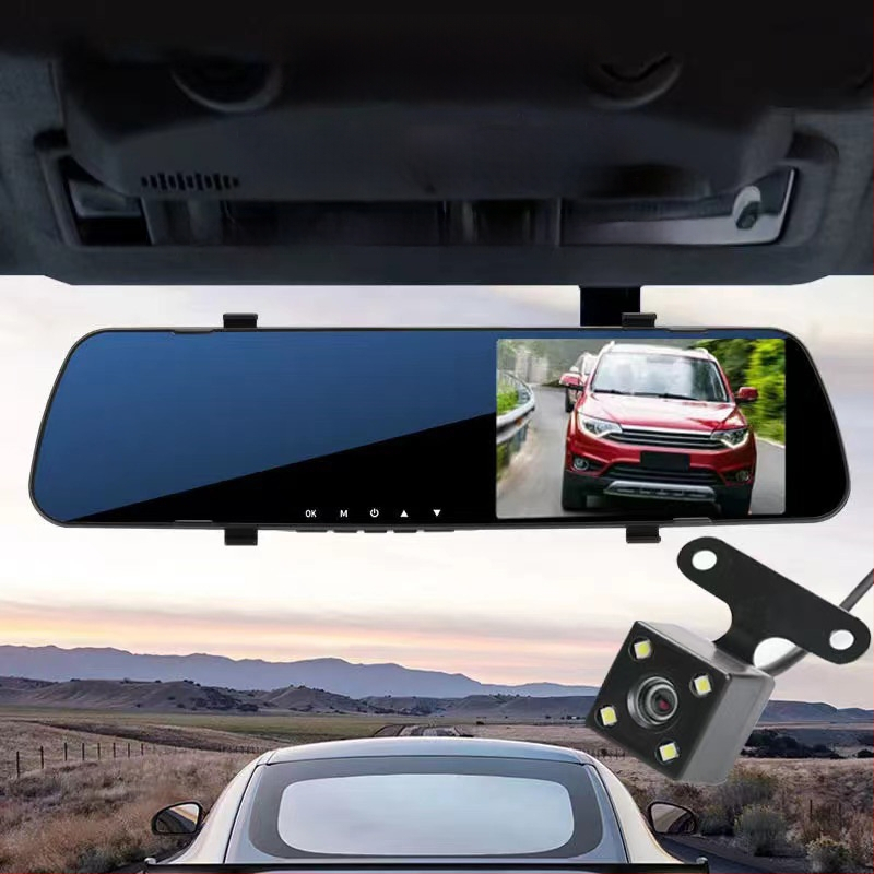 Camera de bord auto cu camere frontale și spate duale, 1080p, unghi de vizualizare 120°, imagine inversă, înregistrare ciclică