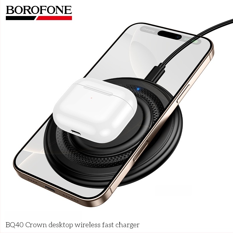 BOROFONE BQ40 Desktop ultra-tanki bežični brzo punjenje držač za telefon, 15W, kružna baza, punjač za slušalice