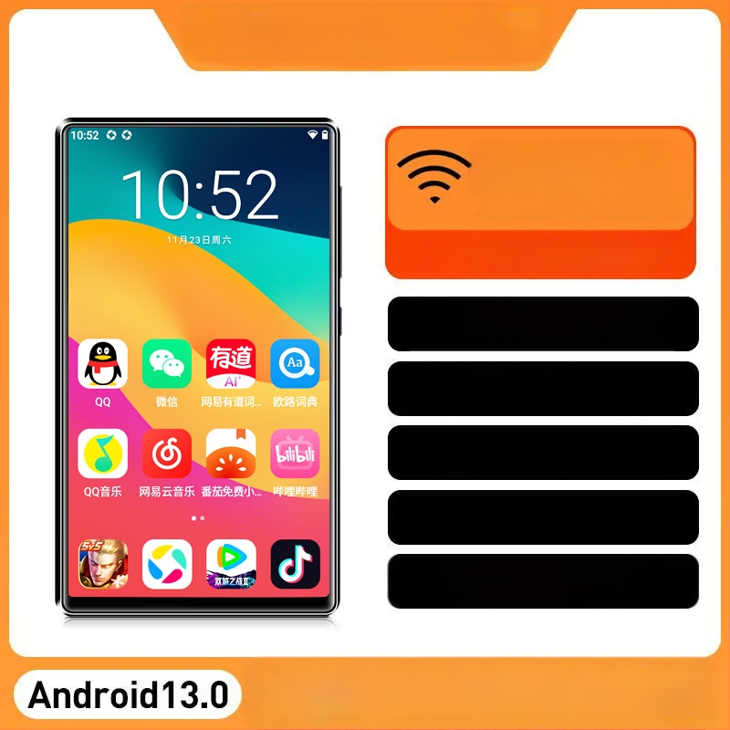 Android skārienekrāna mūzikas atskaņotājs ar WiFi, atbalsta MP3/MP4/MP5, TF karte, USB 2.0