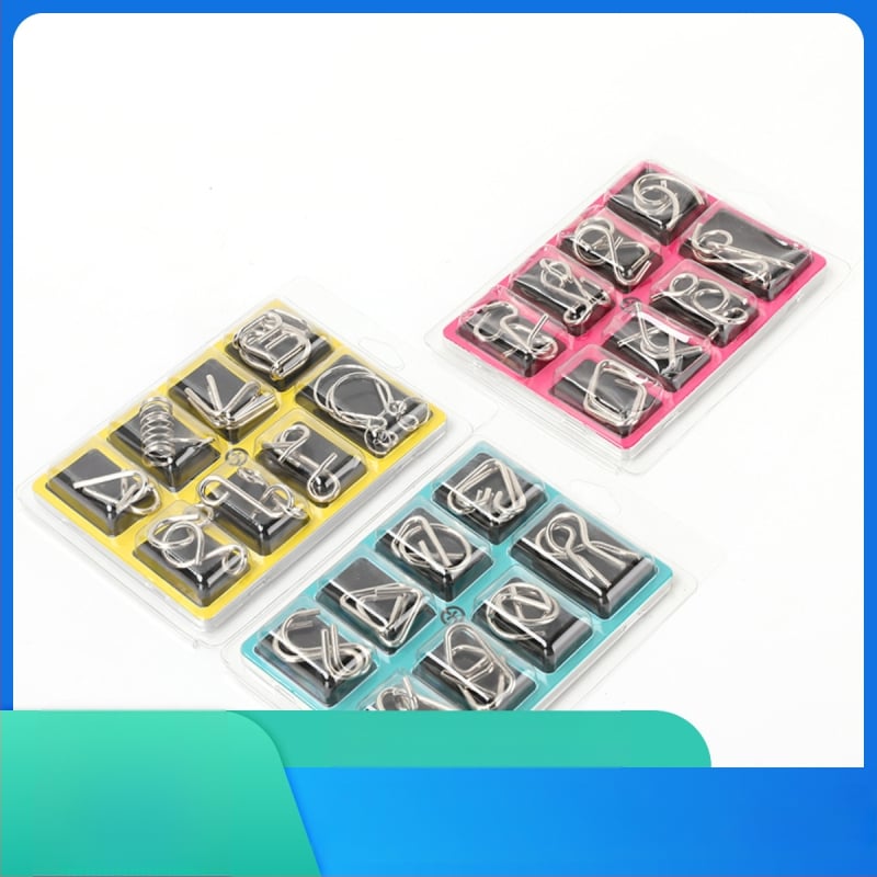 Пъзел с девет звена от метал – образователна игра за отключване, опаковка в кутия, персонализиране на лого