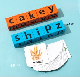 Medinės žodžių kortelės Montessori ankstyvajai ugdymui – statybiniai blokai vaikams 4–6 metų, žodžių rašymas, OEM logotipas