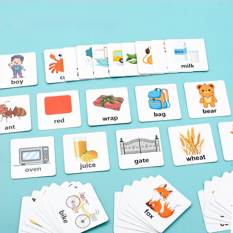 Medinės žodžių kortelės Montessori ankstyvajai ugdymui – statybiniai blokai vaikams 4–6 metų, žodžių rašymas, OEM logotipas