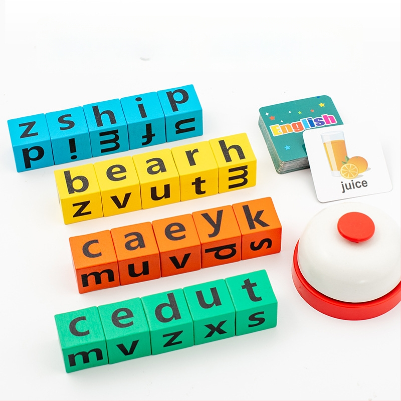 Medinės žodžių kortelės Montessori ankstyvajai ugdymui – statybiniai blokai vaikams 4–6 metų, žodžių rašymas, OEM logotipas