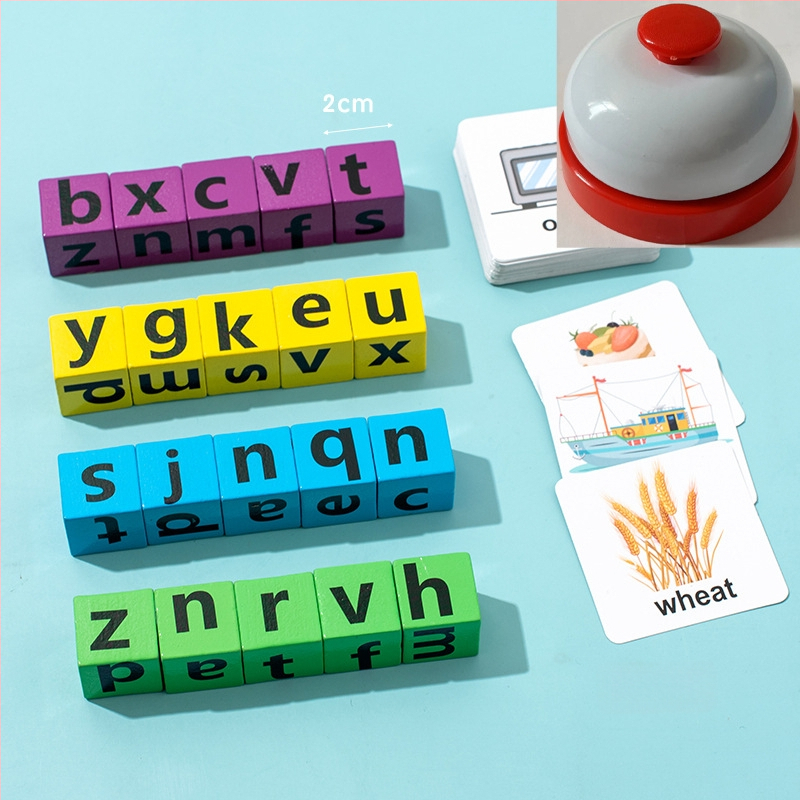 Medinės žodžių kortelės Montessori ankstyvajai ugdymui – statybiniai blokai vaikams 4–6 metų, žodžių rašymas, OEM logotipas