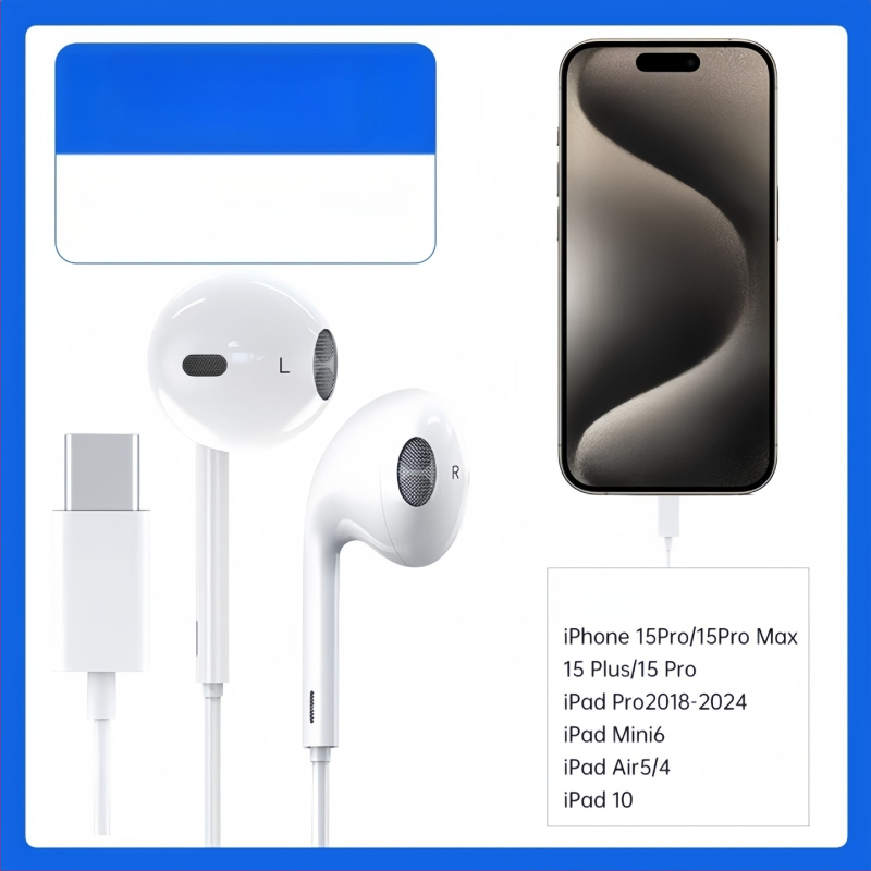 Type-C vadu austiņas Apple 7-16 Pro, in-ear, kabelis 120 cm, jutība 110 dB