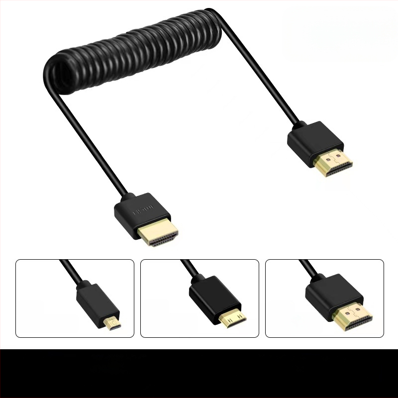 HDMI spiralni kabel, tanak, verzija 2.0, za mikro/mini bez ogledala kamere, monitore, računala, televizore i projektore, 4K60
