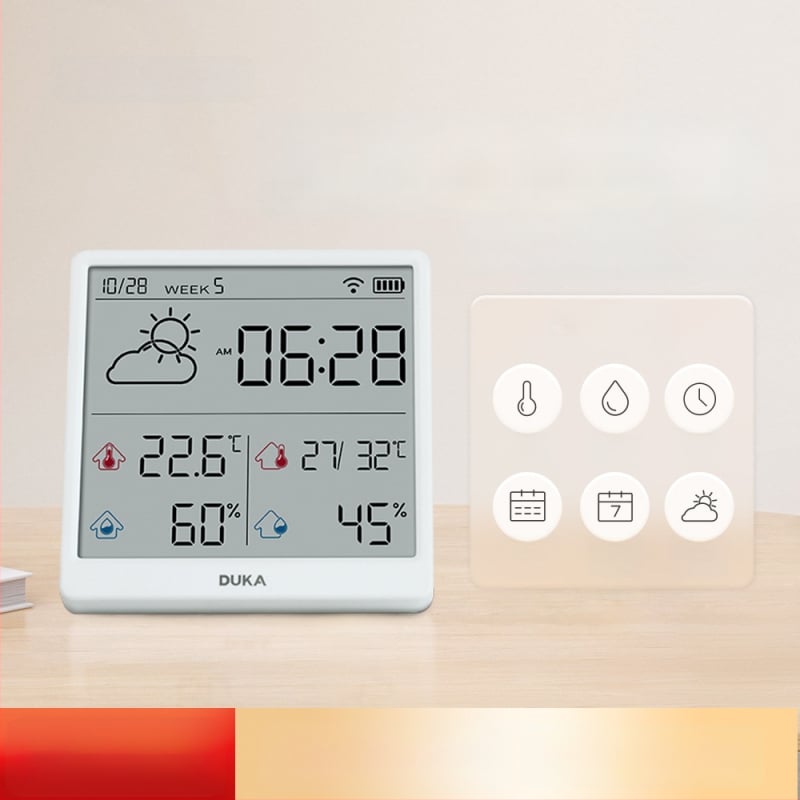 Домашен термометър и хигромер със Wi‑Fi, стенен монтаж, високопрецизен цифров дисплей, интелигентен будилник и метеорологична станция