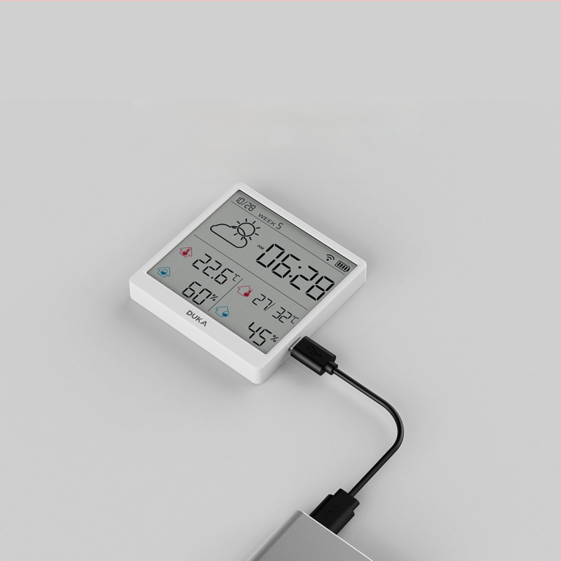 Домашен термометър и хигромер със Wi‑Fi, стенен монтаж, високопрецизен цифров дисплей, интелигентен будилник и метеорологична станция