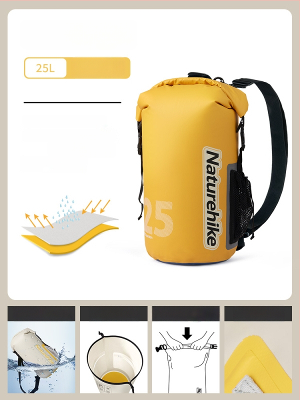 Ārējā ūdensnecaurlaidīgā soma ar sausā–mokra atdalīšanu raftingam, pludmalei, peldēšanai un niršanai — mugursomas uzglabāšanai, zīda ziedu materiāls, pavasaris 2025