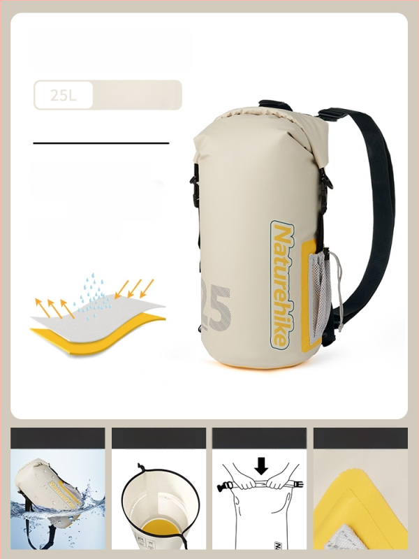 Ārējā ūdensnecaurlaidīgā soma ar sausā–mokra atdalīšanu raftingam, pludmalei, peldēšanai un niršanai — mugursomas uzglabāšanai, zīda ziedu materiāls, pavasaris 2025