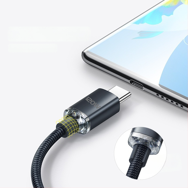 Kétfejes Type-C adatkábel 120W-os gyors töltéssel, kompatibilis Huawei Mate60 és Apple eszközökkel