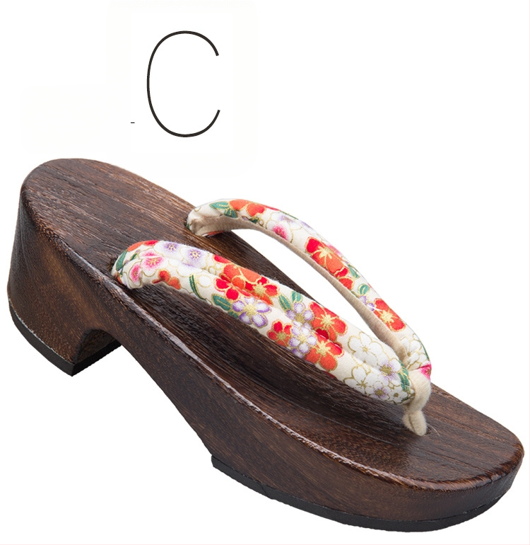 Moterų gėlių etninės klogų sandalai su medvilnine viršūne, medinė pada, kulnas 3–5 cm, stora padas 5–8 cm