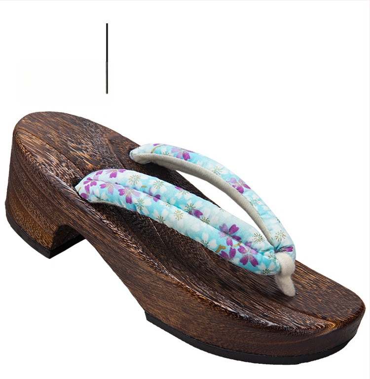 Moterų gėlių etninės klogų sandalai su medvilnine viršūne, medinė pada, kulnas 3–5 cm, stora padas 5–8 cm