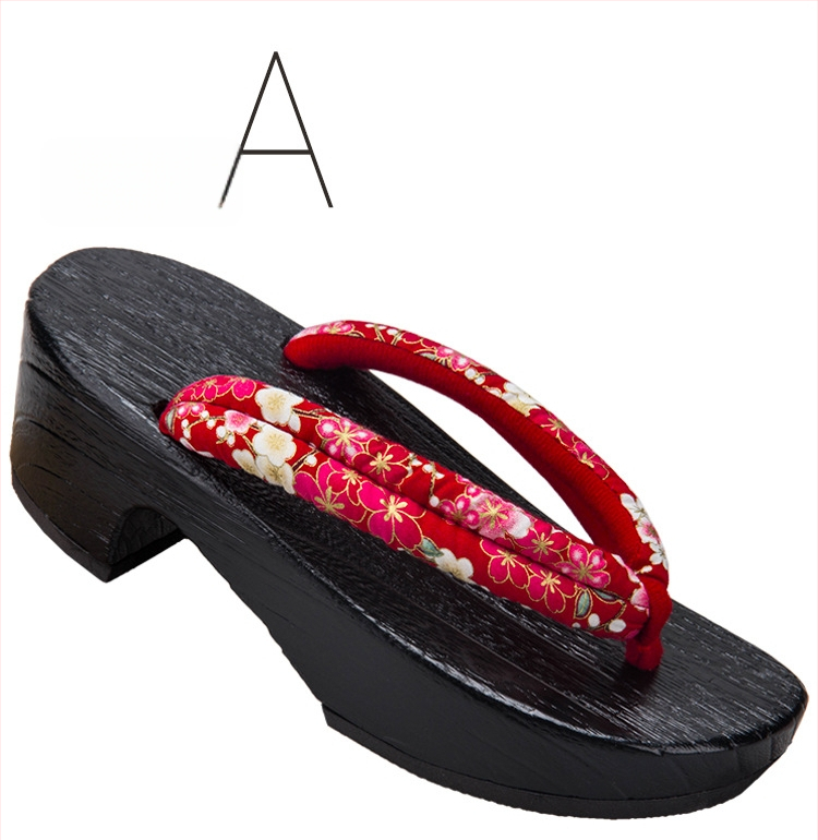 Moterų gėlių etninės klogų sandalai su medvilnine viršūne, medinė pada, kulnas 3–5 cm, stora padas 5–8 cm