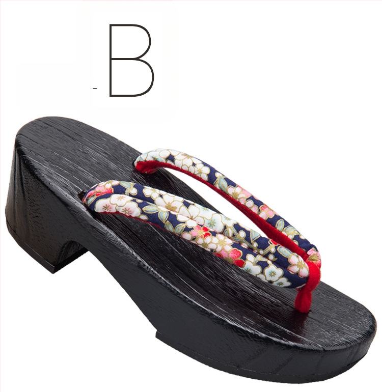 Moterų gėlių etninės klogų sandalai su medvilnine viršūne, medinė pada, kulnas 3–5 cm, stora padas 5–8 cm