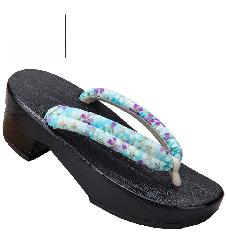 Moterų gėlių etninės klogų sandalai su medvilnine viršūne, medinė pada, kulnas 3–5 cm, stora padas 5–8 cm