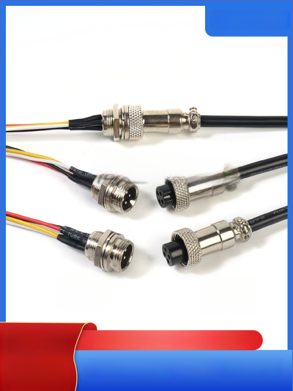 GX12-4P авиационен конектор кабел, кабел с четири проводника GX12 женски терминал, медни контакти, модел Haisheng Wire GX16, за нова енергия