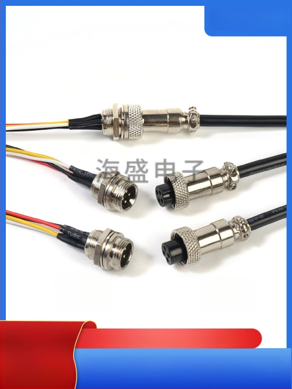 GX12-4P авиационен конектор кабел, кабел с четири проводника GX12 женски терминал, медни контакти, модел Haisheng Wire GX16, за нова енергия