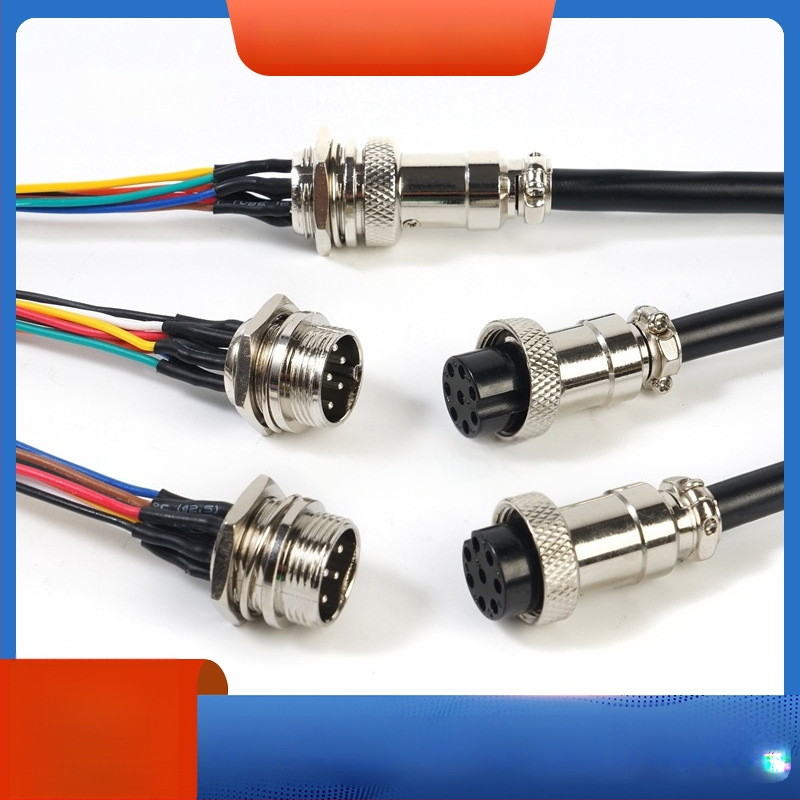 GX12-4P авиационен конектор кабел, кабел с четири проводника GX12 женски терминал, медни контакти, модел Haisheng Wire GX16, за нова енергия