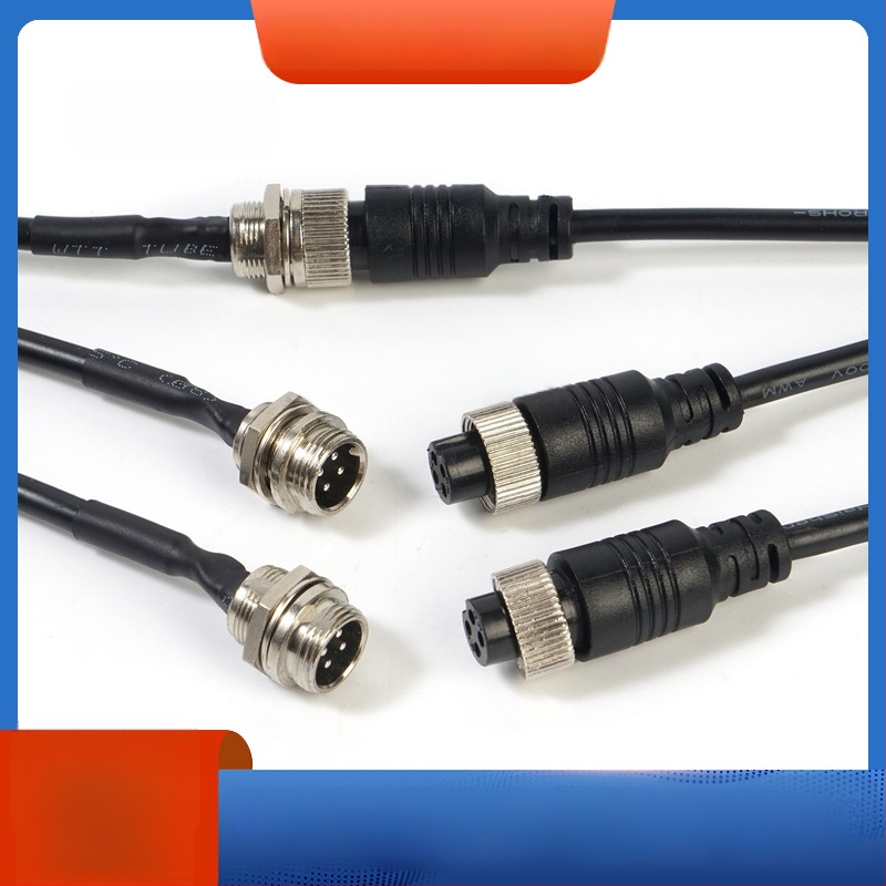 GX12-4P авиационен конектор кабел, кабел с четири проводника GX12 женски терминал, медни контакти, модел Haisheng Wire GX16, за нова енергия