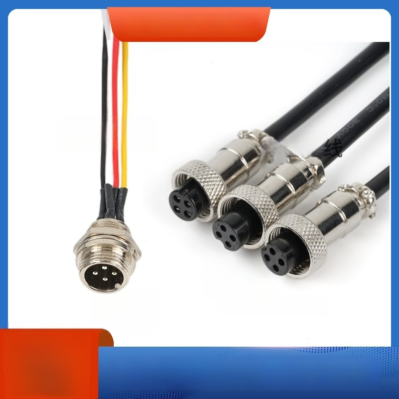 GX12-4P авиационен конектор кабел, кабел с четири проводника GX12 женски терминал, медни контакти, модел Haisheng Wire GX16, за нова енергия