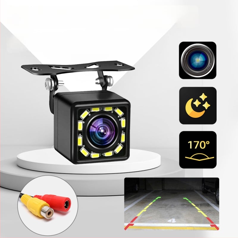 Cameră de mers înapoi pentru automobil, unghi 170°, IP67, iluminare nocturnă cu 12 LED, semnal CVBS, rezoluție 800x480