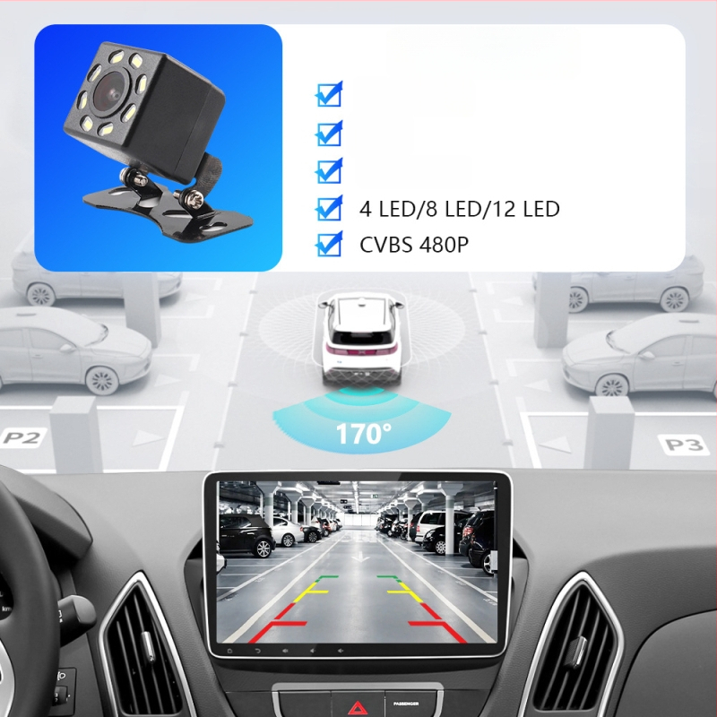 Cameră de mers înapoi pentru automobil, unghi 170°, IP67, iluminare nocturnă cu 12 LED, semnal CVBS, rezoluție 800x480
