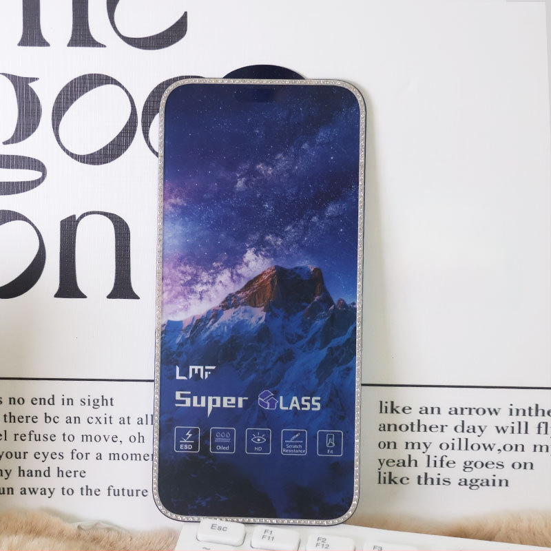 Dimanta iegravēts stikla ekrāna aizsargs priekš iPhone 14 Pro Max – HD, pret pirkstu nospiedumiem, pret spiegošanu, Pilns ekrāns