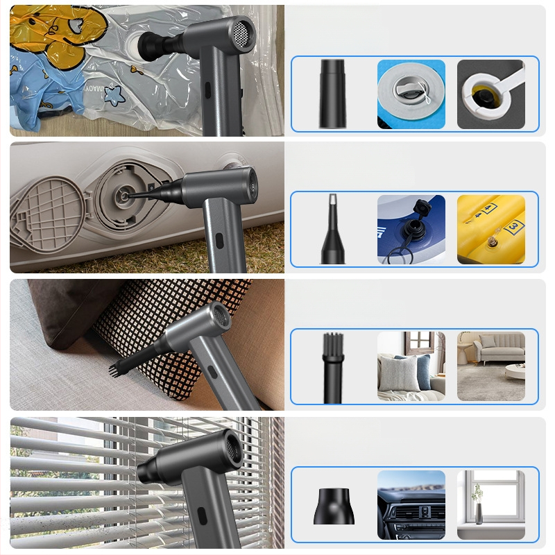 USB kaasaskantav tolmu­puhur PC-korpuse ja klaviatuuril, harjateta mootor, sisseehitatud >6000 mAh aku, USB laadimine, alumiiniumist korpus, sujuv õhuvoolu kiiruse reguleerimine