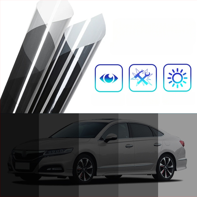 Automašīnas logu folija, PET termoizolācijas folija, gaismas pārraidīšana 5–80%, siltuma izolācija 40–90%, UV aizsardzība 60–99%, biezums 2 mil