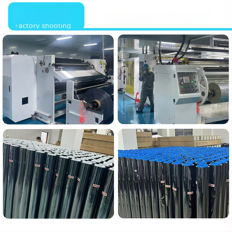 Automašīnas logu folija, PET termoizolācijas folija, gaismas pārraidīšana 5–80%, siltuma izolācija 40–90%, UV aizsardzība 60–99%, biezums 2 mil