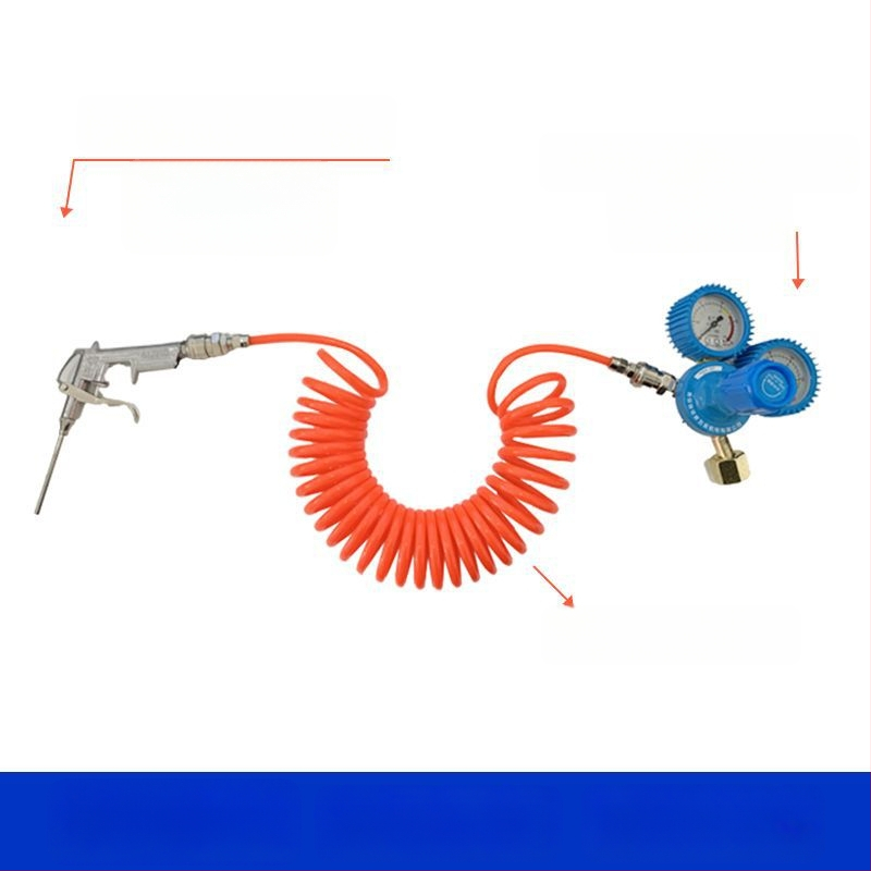 Pūtina garās mutes uzpildes pistole zivju somiem, skābekļa piegādes instruments ar skābekļa cauruli, spiediena mērītājs, vieno- un divpozīciju skābekļa komplekti, loģistikas iepakojums