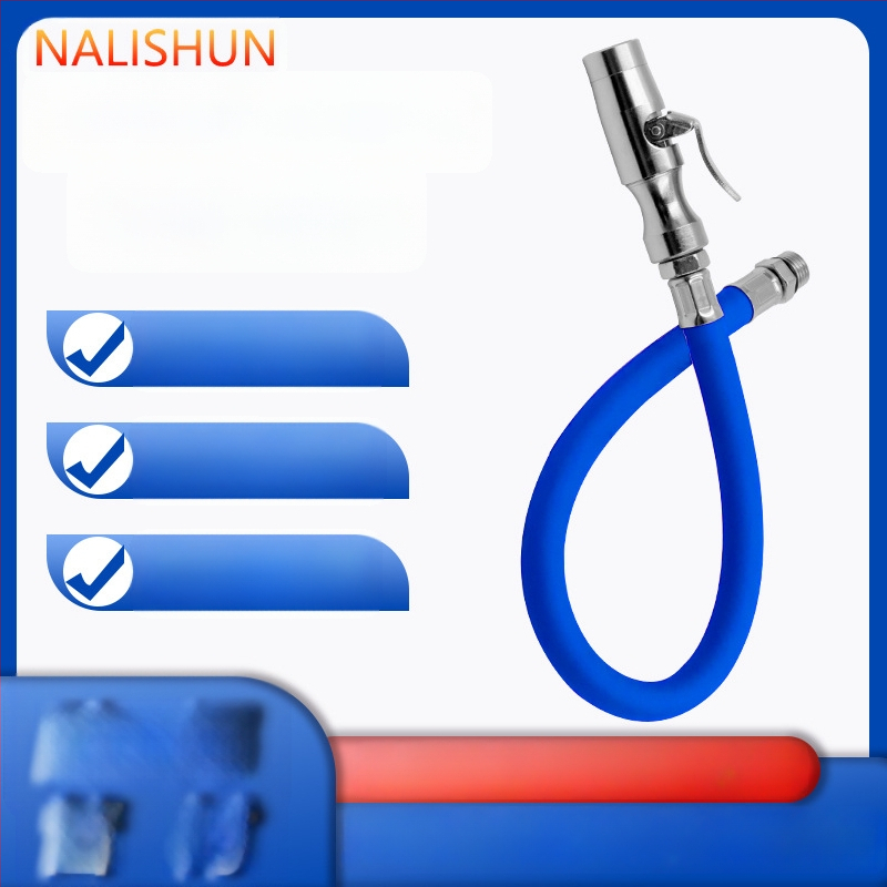 Gumi anyagú keréknyomás-fújó tömlő hosszabbító, önzáró csatlakozóval