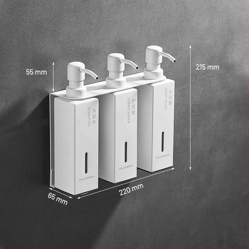 Caprena Dozator de săpun din oțel inoxidabil 304, montat pe perete – set de 3, acționare manuală, pentru hoteluri