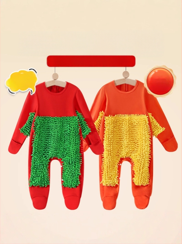 Детски гащеризон за пълзене през есенно-зимния сезон, 95% памук + 5% еластан, унисекс, дебел, дълги ръкави