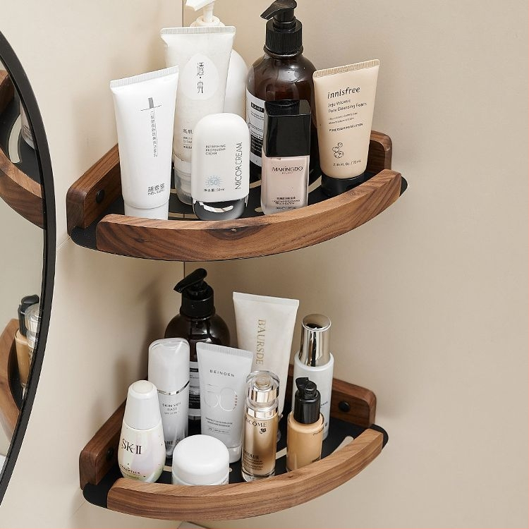 Баня ъглов рафт, стенен монтаж, фан-образен ъгъл, алуминиева сплав, товар 2 кг, единичен или двоен слой